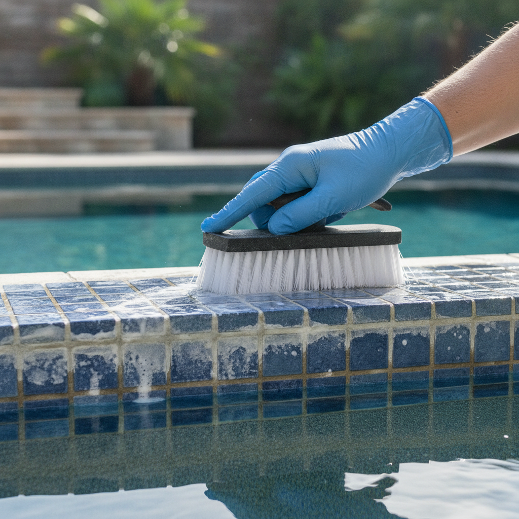 Pool Tile Cleaning just hand