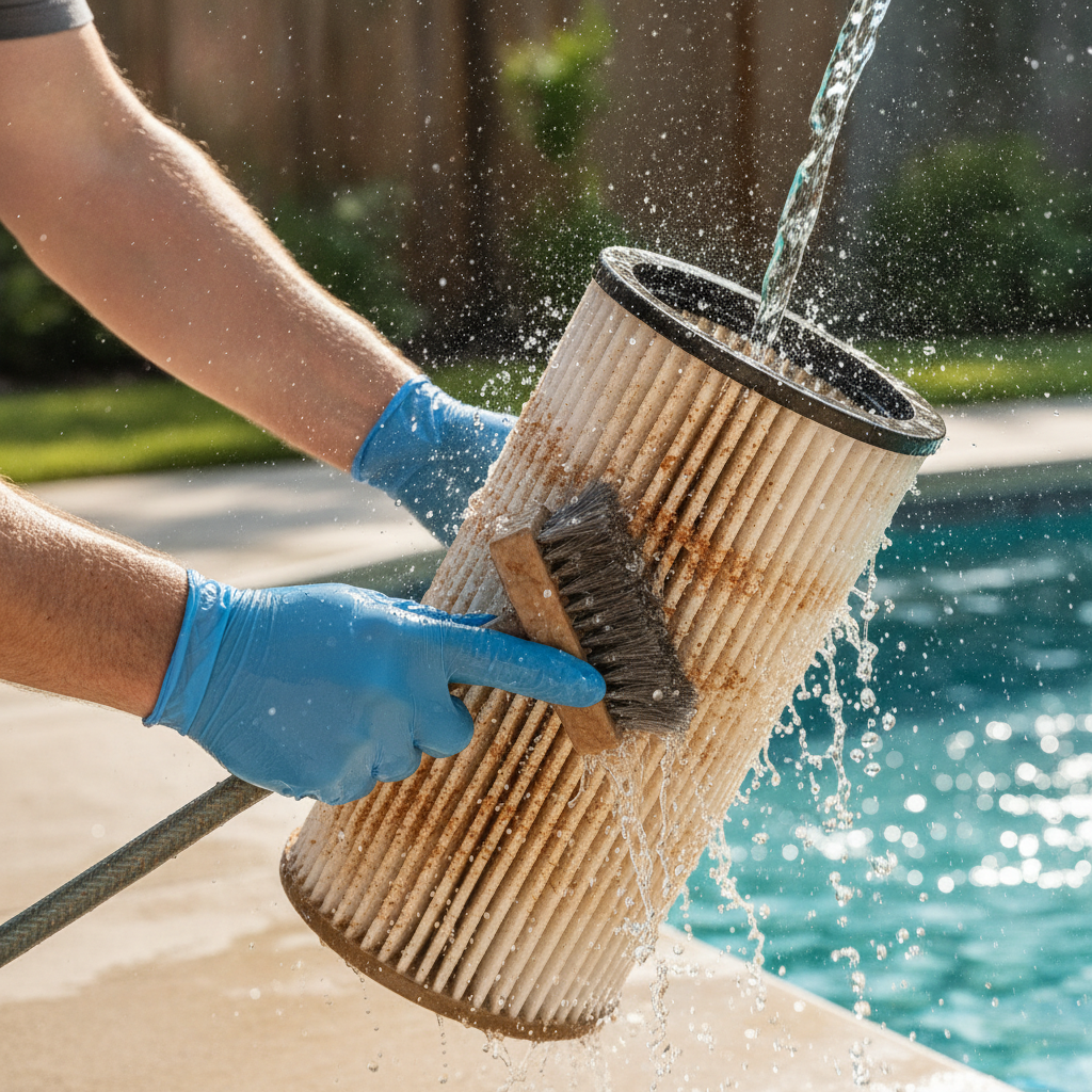 Pool Filter Cleaning just hands